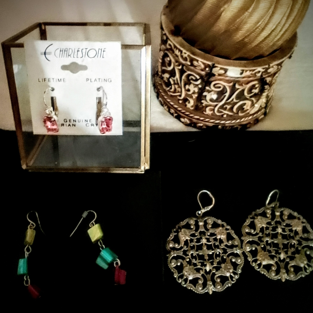 Pink Crystal Drop Earrings - Silver-Tone